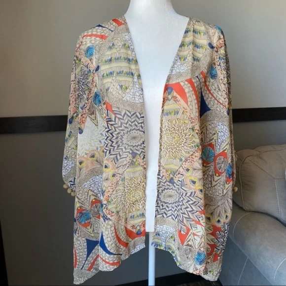 UMGEE womans dolman open cardigan short sleeve size S/M lightweight print - Picture 4 of 16